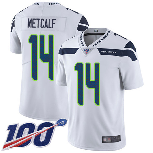 Seattle Seahawks Limited White Men D.K. Metcalf Road Jersey NFL Football #14 100th Season Vapor Untouchable